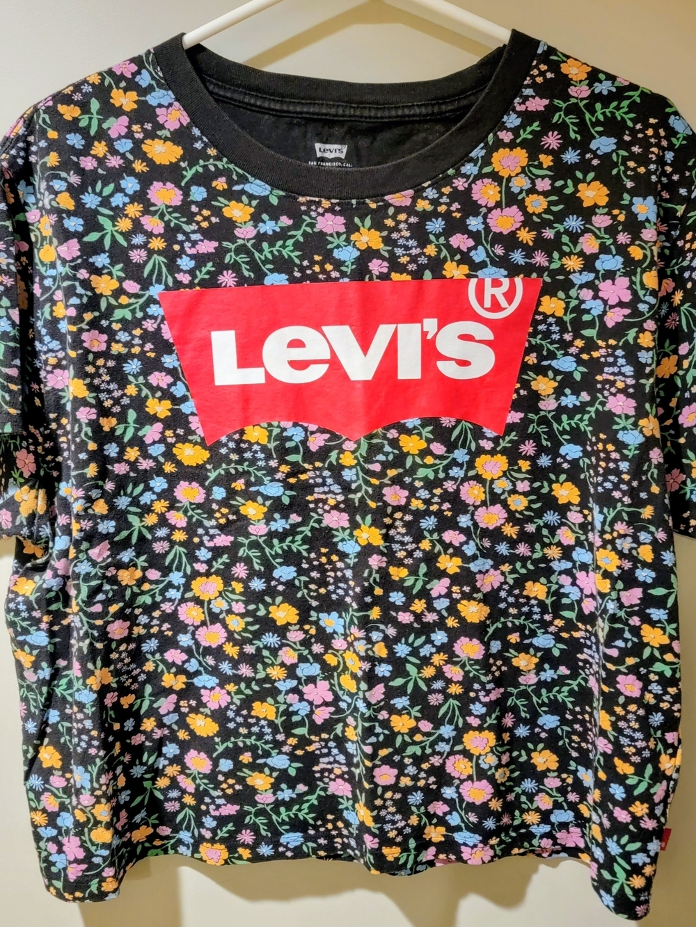 Levi's Black Floral Tee with Classic Red Logo